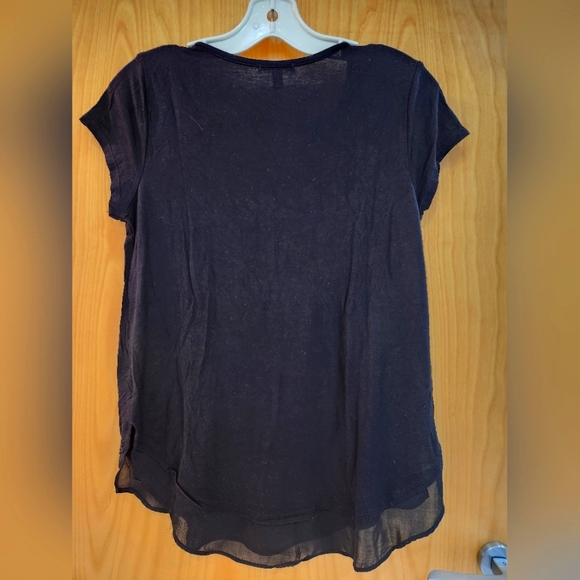 Black Anthropologie Jersey-stretch tshirt with chiffon detail at bottom - Picture 2 of 4